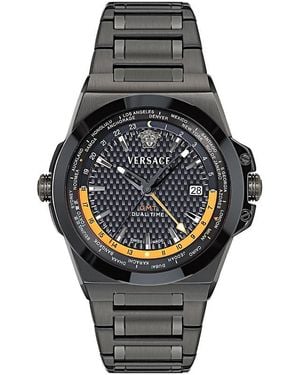 Versace Greca Reaction Gmt Bracelet Watch, 41Mm - Black