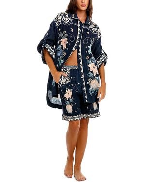 Agua Bendita Chrissy Embroidered Shirt Swim Cover-Up - Blue