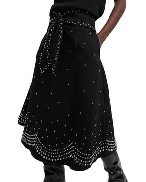 Karen Millen Studded Tie Belt Midi Skirt - Black