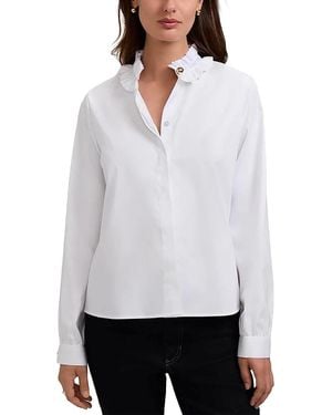 Foxcroft Colette Ruffle Trim Sateen Blouse - White