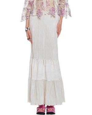 Anna Sui Plisse Tiered Maxi Skirt - White
