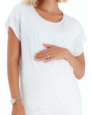 Accouchée Handy Crossover Short Sleeve Cotton Maternity/Nursing Top - White