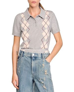 Sandro Argyle Polo Neck Jumper - Blue