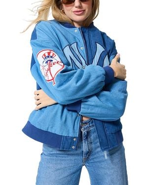 Terez Denim Blocked Bomber Jacket - Blue