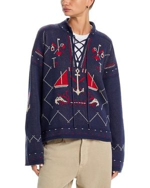 The Great The Fisherman Lace Up Pullover Sweater - Blue