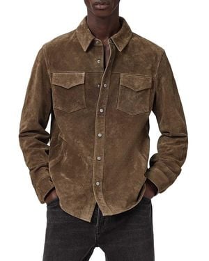 AllSaints Sully Suede Regular Fit Button Down Shirt - Brown