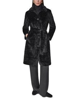 DKNY Faux Fur Belted Coat - Black