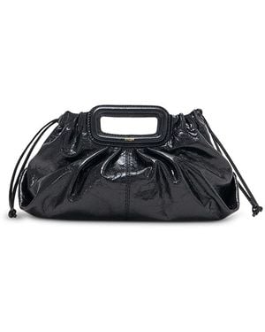 Maje Milpli Pleated Leather Clutch - Black