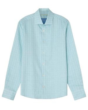 Robert Talbott Reynolds Windowpane Cotton Linen Blend Shirt - Blue