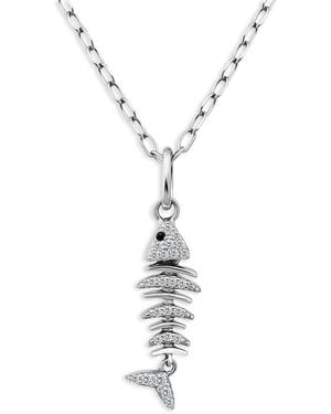 Aqua Pave Fish Pendant Necklace - White