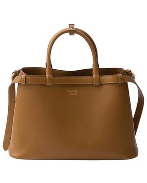 Prada Buckle Medium Leather Handbag With Double Belt - Brown