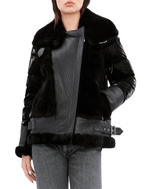 Dawn Levy Mel Shearling Panel Down Puffer Coat - Black