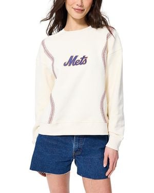 Terez Baseball Stitch Crewneck Sweatshirt - White