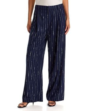 Aqua Embellished Pinstriped Pants - Blue