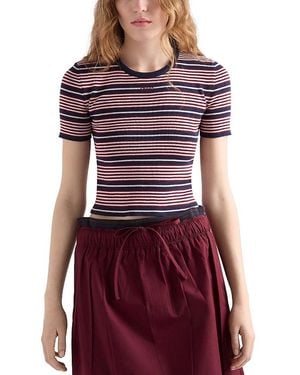 Prada Short Sleeved Striped Cotton Sweater - Red