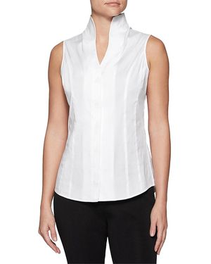 Misook Mandarin Collar Shell Top - White