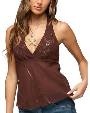 Edikted Lani Sequin Bead Chiffon Halter Top - Brown
