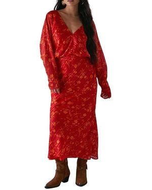 Warehouse Petite Shadow Stripe Neck Midi Dress - Red