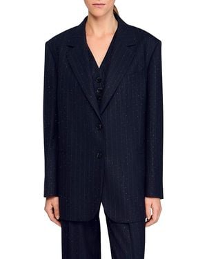 Sandro Striped Rhinestone Suit Jacket - Blue