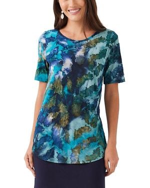 Karen Kane Short Sleeve Jacquard Shirttail Top - Blue