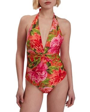 Ted Baker Abygal Twist Detail Plunge Halter Neck One Piece Swimsuit - Red