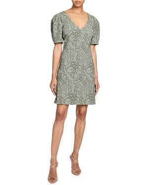 Santorelli Bianca A-Line Shift Dress With Puff Sleeves - Green