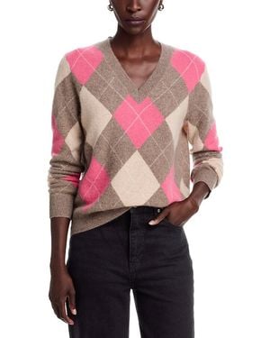 C by Bloomingdale's Cashmere Argyle V Neck Cashmere Sweater, Exclusive - Pink