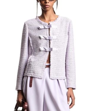 Emporio Armani Collarless Textured Bow Jacket - White