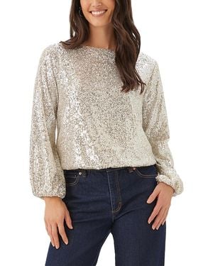 Karen Kane Boat Neck Blouson Sleeve Sequin Top - White