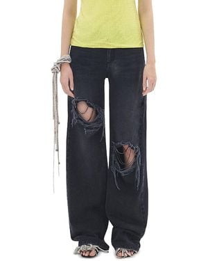 Area Crystal Fray Relaxed Jeans - Blue
