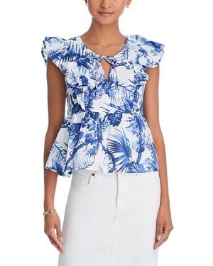 Aqua Floral Flutter Sleeved Top - Blue