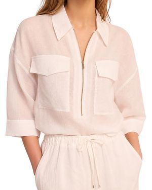 Mint Velvet Ramie Zip Bomber Blouse - Pink