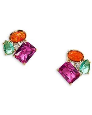 Nadri Frieda Multi Stone Cluster Stud Earrings - Pink