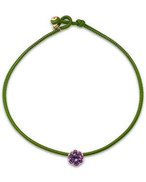 Bea Bongiasca Sterling & 9K Amethyst Flower Leather Cord Pop Choker Necklace, 16.5 - Metallic