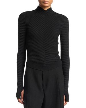 Victoria Beckham Merino Wool Ribbed Long Sleeve Top - Black