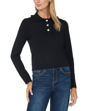 Cece Ruffle Collar Polo Sweater - Blue