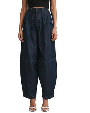 Luvee Pleated Denim Barrel Leg Pants - Blue