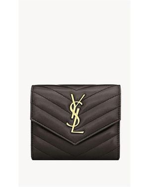 Saint Laurent Cassandre Matelasse Compact Tri Fold Wallet - White