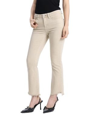Bayeas Mid-Rise Cropped Bootcut Denim Jeans With Stepped Frayed Hem - Natural