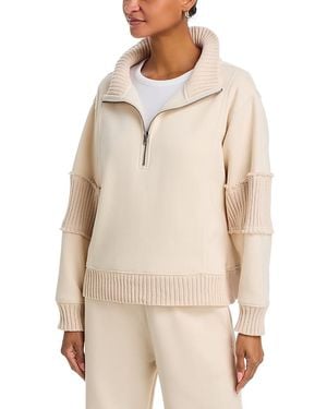 Vintage Havana Rib Trim Quarter Zip Sweatshirt - Natural