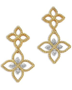 Roberto Coin 18K & Princess Flower Diamond Dangle Drop Earrings, 0.05 Tcw - Metallic