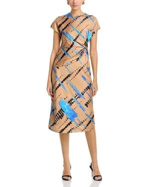 AREA STARS Avery Draped Printed Satin Dress - Multicolor