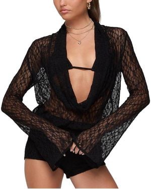 Edikted Lera Lacey Sheer Mesh Top - Black