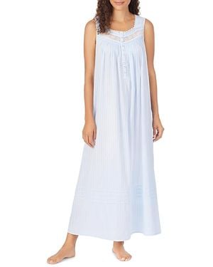 Eileen West Cotton Dobby Striped Lace Trim Ballet Nightgown - White