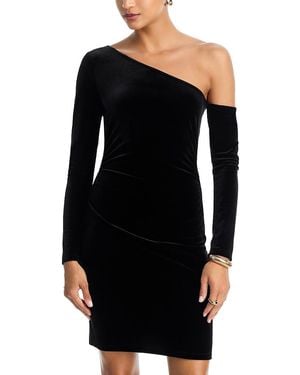 L'Agence Lynne Velvet Long Sleeve One Shoulder Dress - Black