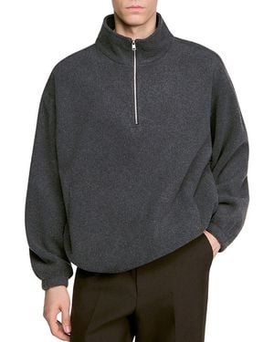 Sandro Stand Collar Half Zip Fleece Sweatshirt - Gray