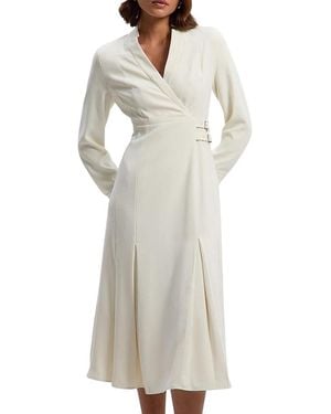 Karen Millen Crepe Buckle Waist Midi Shirt Dress - White
