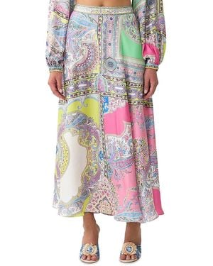 CAMILLA Panelled Flared Long Silk Skirt - Multicolour