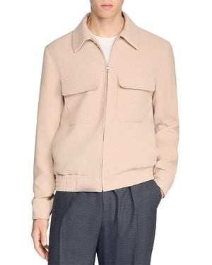 Sandro Ss26 New Fifties Waffle Effect Zip Up Jacket - Blue