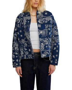 Free People Opal Swing Printed Denim Jacket - Blue